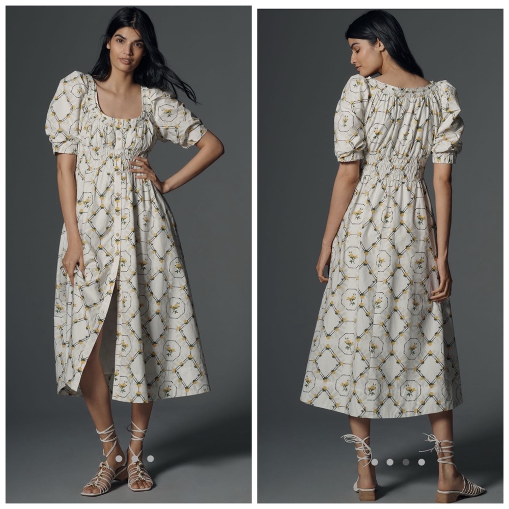 Anthropologie Short Sleeve Midi Dress Sundress Floral‎  Medium